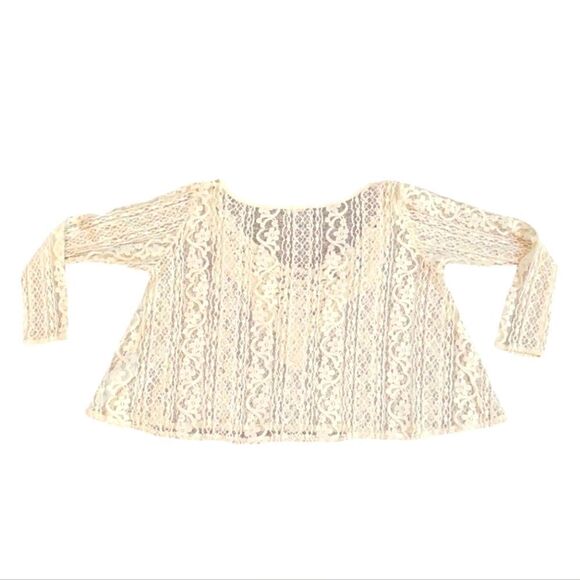 EC HOLLISTER BOHO CREAM LACE LONG SLEEVE CROP TOP. SZ. XL - Picture 2 of 5
